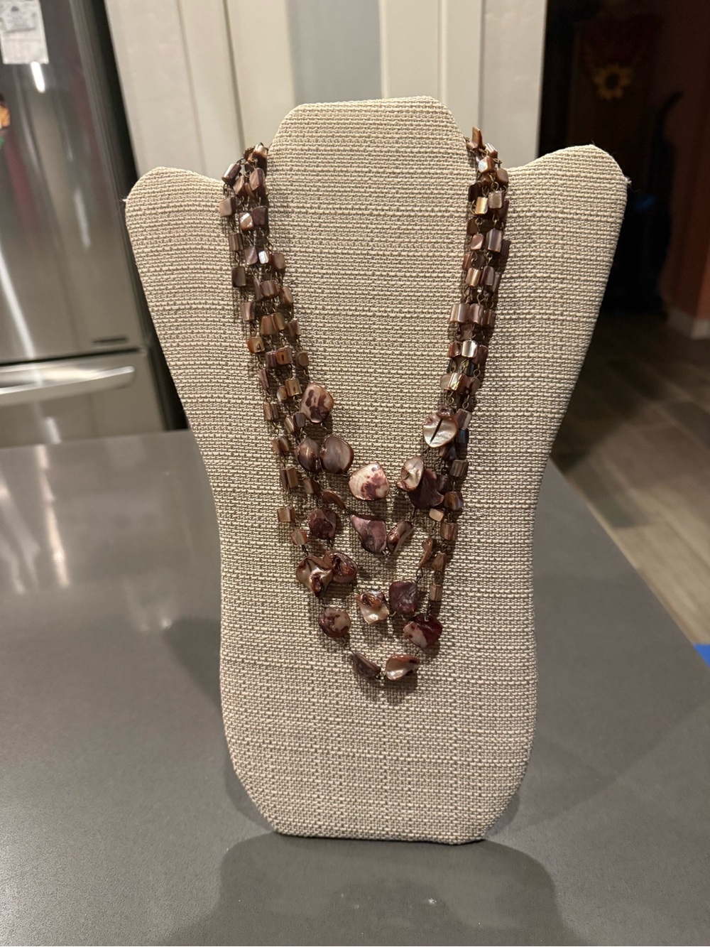 Layered Brown Shell & Bead Statement Necklace